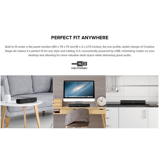 BARRA DE SONIDO CREATIVE STAGE AIR PORTATIL COMPACTO USB BLUETOOTH AUXILIAR 6 HORAS DE BATERIA PARA PC/MAC-NOTEBOOK-TV-CELULAR