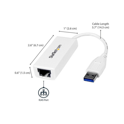 ADAPTADOR USB 3.0  A TARJETA DE RED 1 PUERTO GIGABIT ETHERNET 1GBPS RJ45 USBA BLANCO
