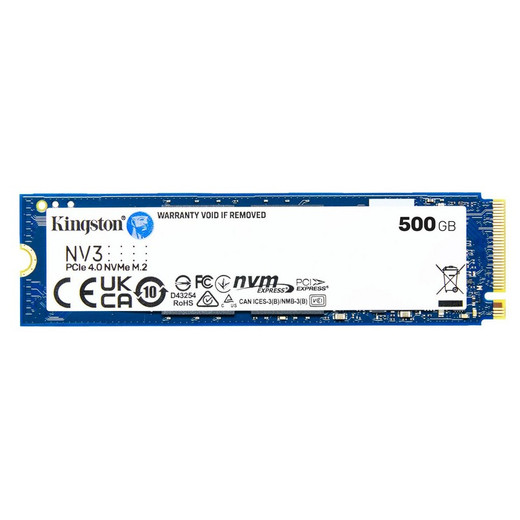 Disco SSD Kingston NV3, 500GB, M.2 2280, NVMe PCIe 4.0 x4, Lectura 6000MB/s Escritura 5000MB/s