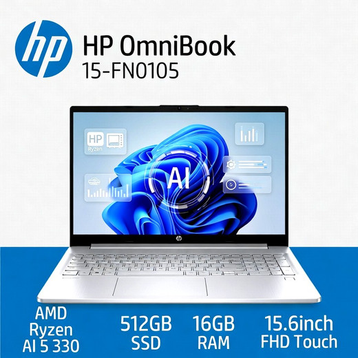 HP OmniBook 15-FN0105 AMD Ryzen AI 5 330  512GB SSD 16GB 15.6 FHD TOUCHSCREEN WIN11 Nuevo