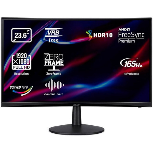 MONITOR CURVO GAMER ACER NITRO ED240Q S WIDESCREEN FHD 165HZ 1MS 1 X HDMI 1 X DISPLAYPORT VESA MOUNT COLOR NEGRO NUEVO