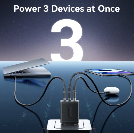 Cargador de pared USB C de 65 W GaN de 3 puertos  para MacBook, iPad Pro, iPhone 14 13 12 Pro Max, Galaxy S22 S20 Note 20, Dell XPS - Cargador de viaje compacto para Notebooks y más