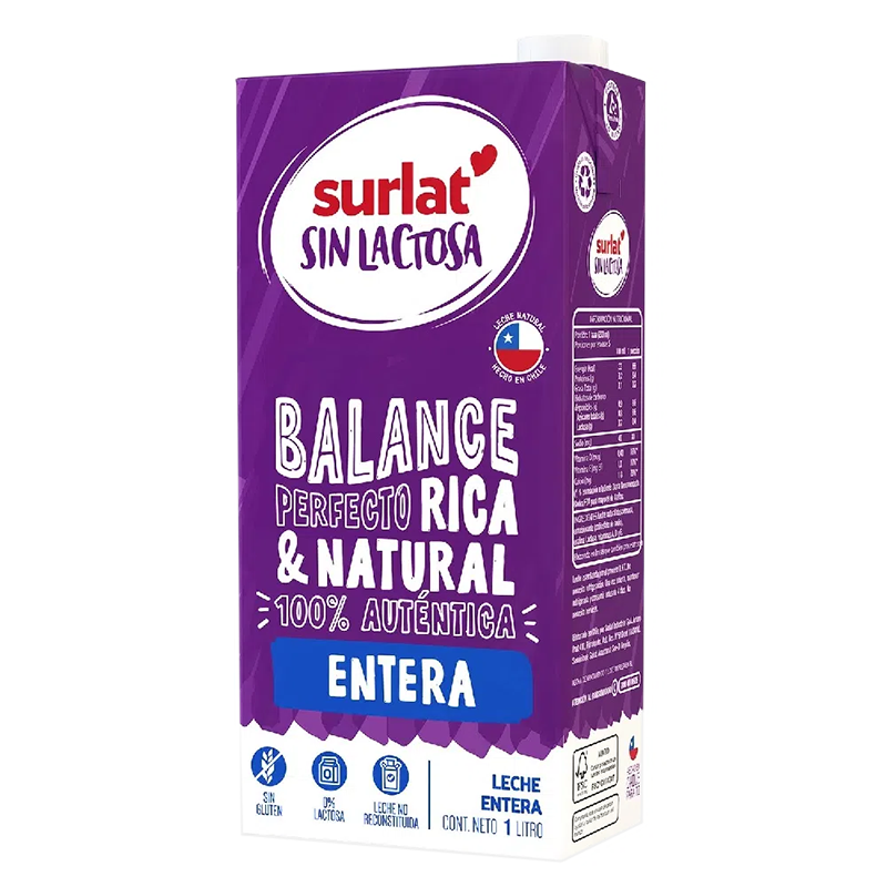 LECHE ENTERA sin lactosa SURLAT, 1 Lt.