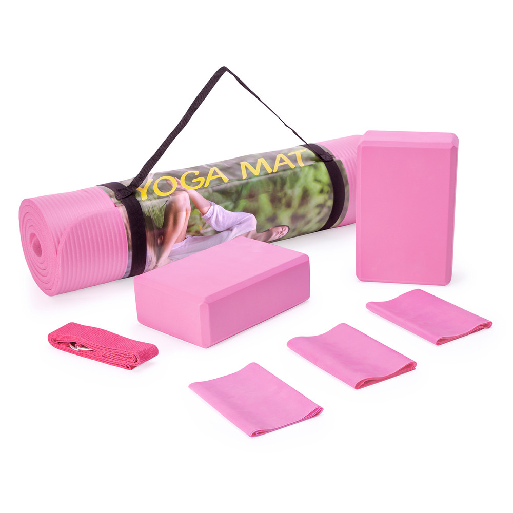 Set de Yoga Bloques, Mat y Bandas de Estiramiento Rosado