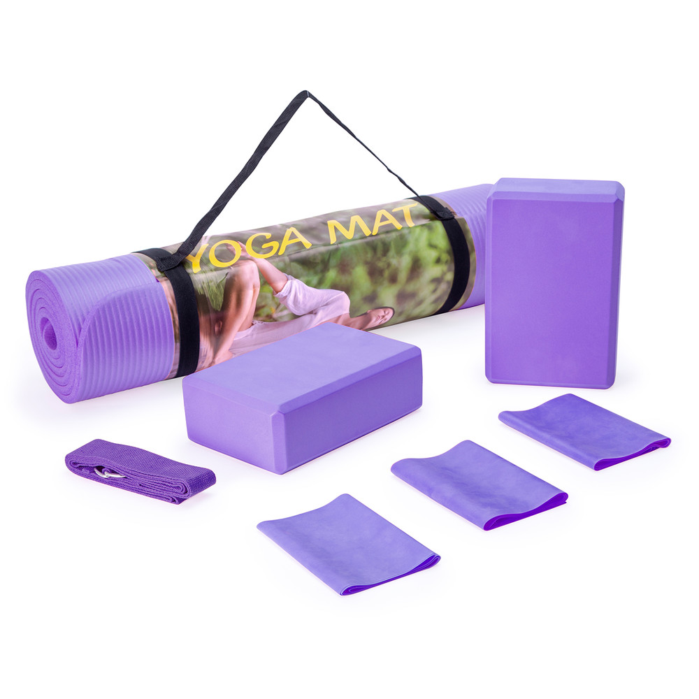 Set de Yoga Bloques, Mat y Bandas de Estiramiento Morado