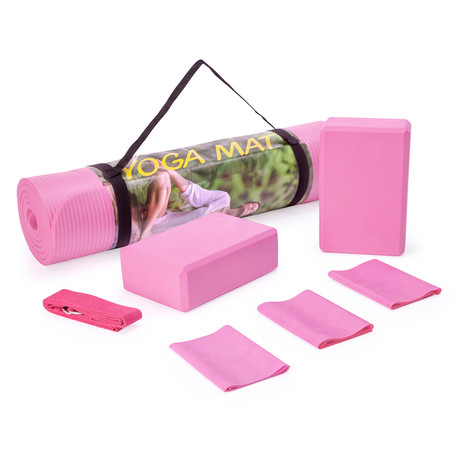 Set de Yoga Bloques, Mat y Bandas de Estiramiento Rosado