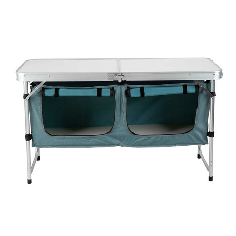 Mesa de Camping Plegable con Compartimentos Gris