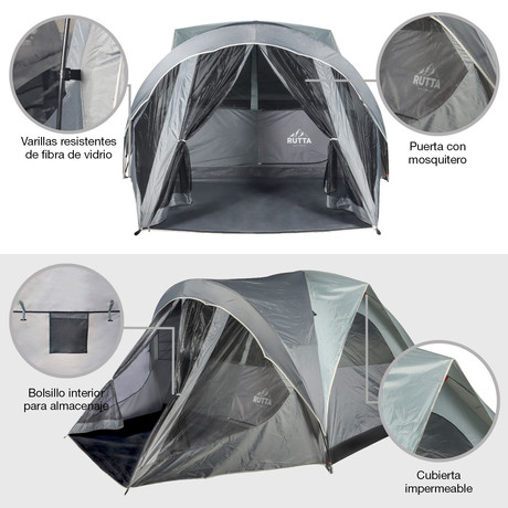 Carpa con Pantalla 6 Personas Camping Gris