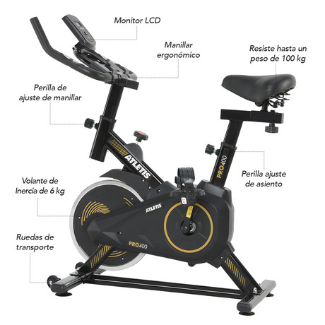 Bicicleta Spinning Atletis Pro 400 Amarillo 6 Kg