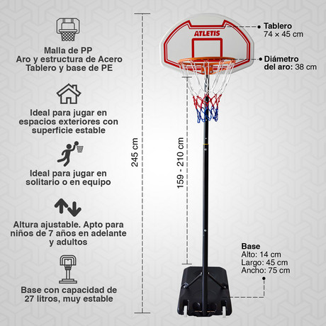 Aro de Basquetball Street 2M Ajustable Rojo