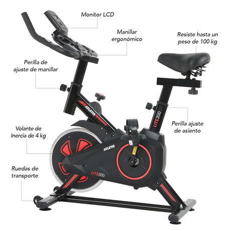 Bicicleta Spinning Atletis Lite 300 Rojo 4 Kg