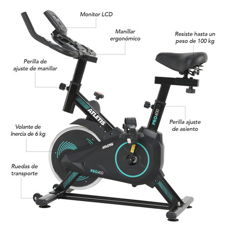 Bicicleta Spinning Atletis Pro 400 Turquesa 6 Kg