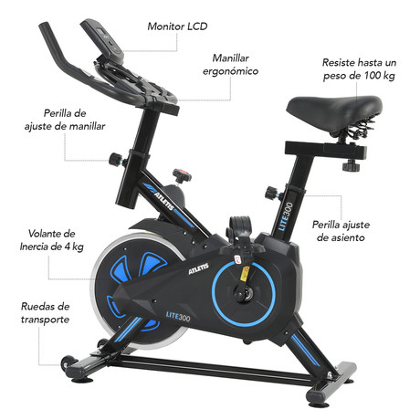 Bicicleta Spinning Atletis Lite 300 Celeste 4 Kg