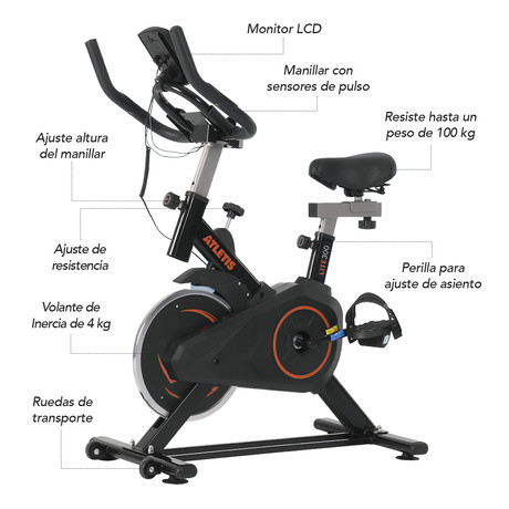 Bicicleta Spinning Atletis Lite 300 Naranjo 4 Kg