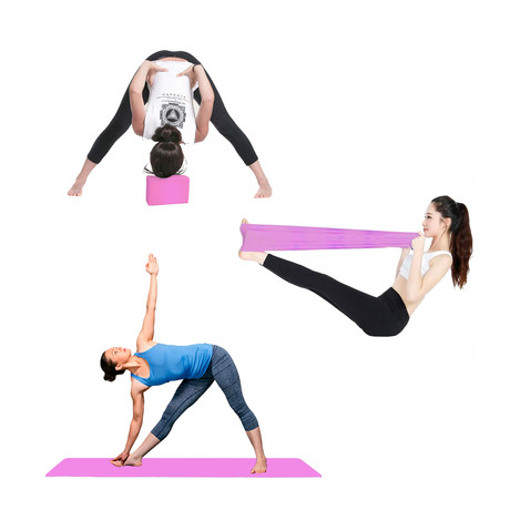 Set de Yoga Bloques, Mat y Bandas de Estiramiento Rosado