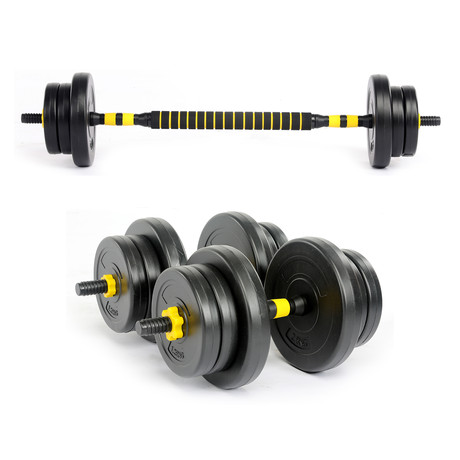Set Barra y Mancuernas Ajustable 20 Kg Amarillo