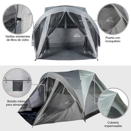 Carpa con Pantalla 6 Personas Camping Gris