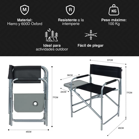 Silla con Bandeja Plegable Negro