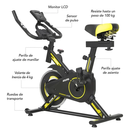 Bicicleta Spinning K100 Amarillo