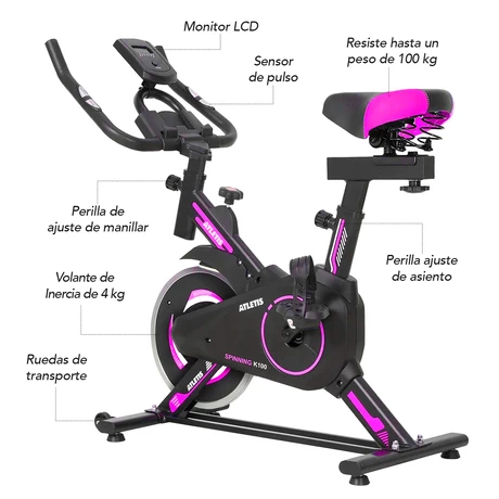 Bicicleta Spinning K100 Pink - vista alternativa
