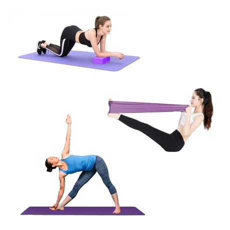 Set de Yoga Bloques, Mat y Bandas de Estiramiento Morado