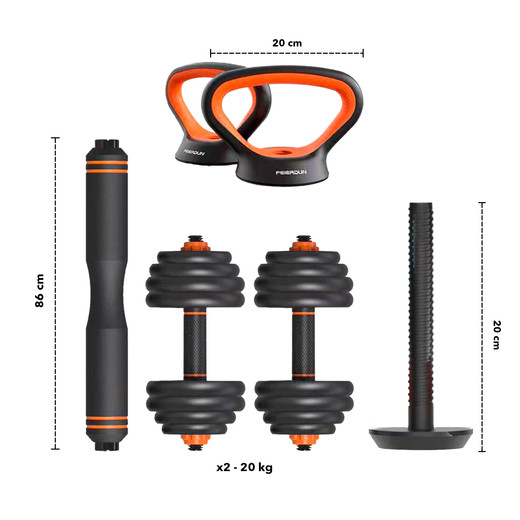 Set de Pesas Ajustable 20 Kg Kettlebells Negro