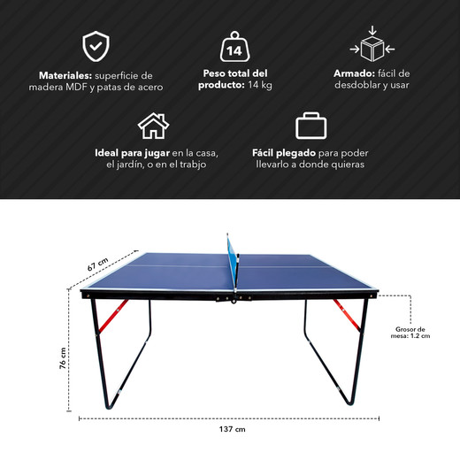Mini Mesa de Ping Pong Portátil Azul