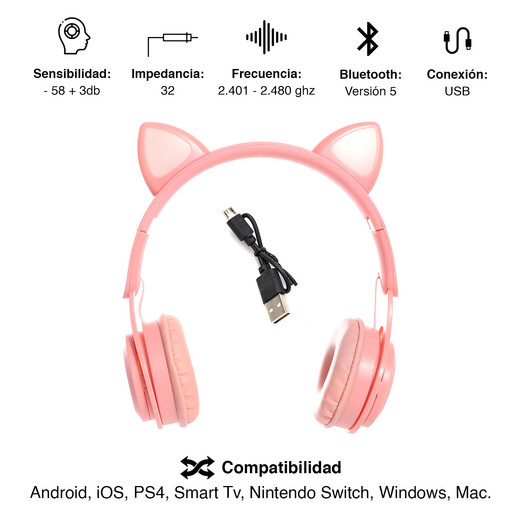 Audífonos Headphones Y08M Rosado