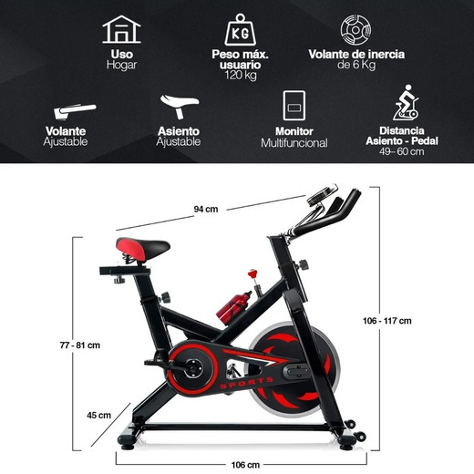 Bicicleta Spinning Go Fitness Volante Inercia 6 kg Negro