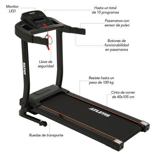 Trotadora Atletis Endurance IV 1.0 HP Velocidad 12 km/h