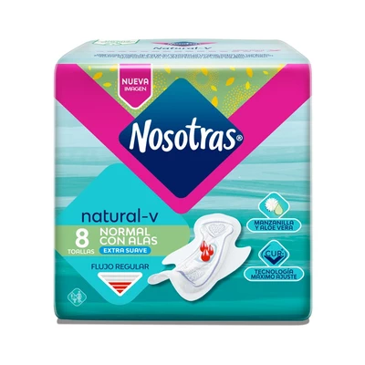 Nosotras Toalla Natural Normal con  Alas 8 Unidades