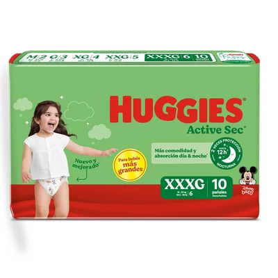 Huggies Active Sec Pañales Talla XXXG 10 Unidades