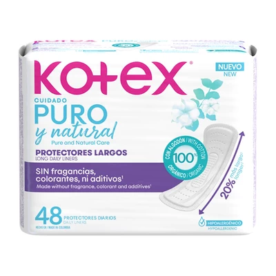 Kotex Protector Diario Largo Día Puro y Natural 48 Unidades