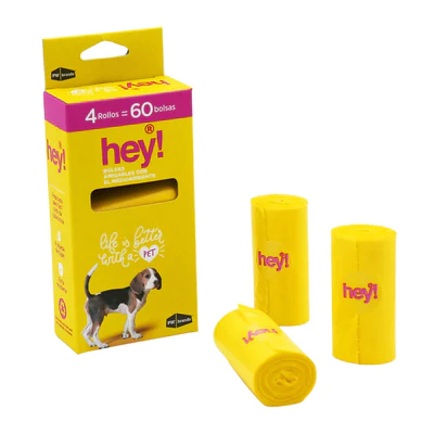 Hey! Bolsas para Desechos de Mascotas 4 Rollos 15 Bolsas 33 x 23 cm