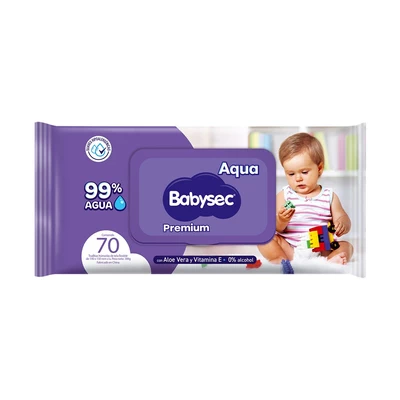 Babysec Toalla Húmeda Premium 99% Agua 70 unidades