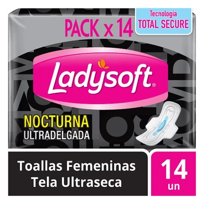 Ladysoft Toalla Nocturna Ultra Fina Seca con Alas 14 unidades