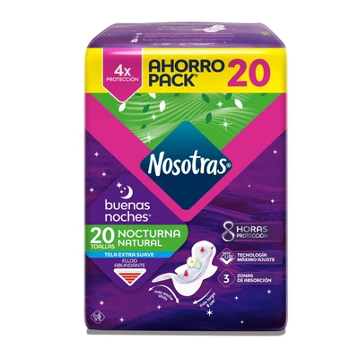 Nosotras Toalla Nocturna Normal Tela Suave 20 unidades