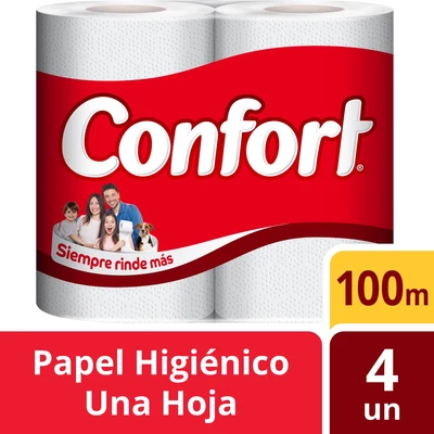 Confort Papel Higiénico Una Hoja 4 Unidades 100 Metros