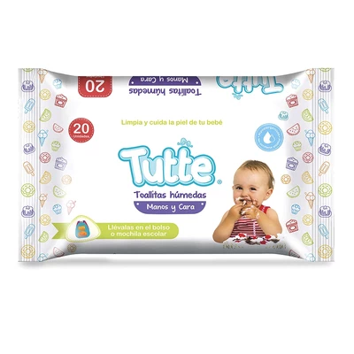 Tutte Toallitas Húmedas Manos y Carita 20 Unidades