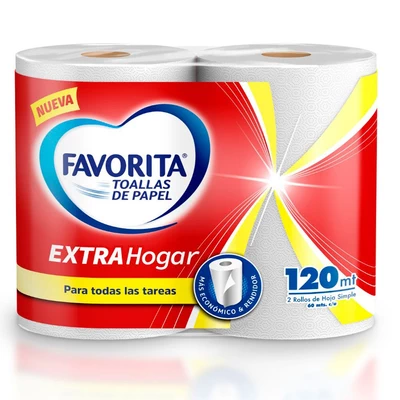 Favorita Toalla de Papel Extra Hogar 2 Unidades 60 Metros