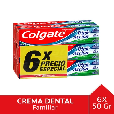 Colgate Pasta Dental Triple Acción Menta Pack 6 Unidades 50 gr