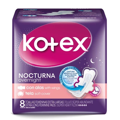 Kotex Toalla Nocturna Tela Suave con Alas 8 unidades