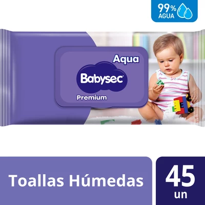 Babysec Toallas Húmedas Premium 99% Agua 45 Unidades