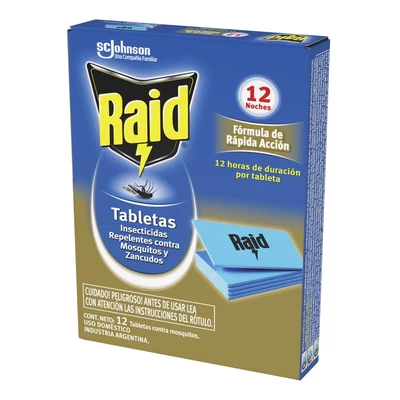 Raid Eléctrico Tabletas Recarga Mosquitos y Zancudos 12 Un