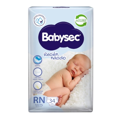 Babysec Recien Nacido Pañales Talla RN 34 Unidades