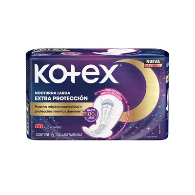 Kotex Toalla Nocturna Tela Suave con Alas 3D 6 unidades