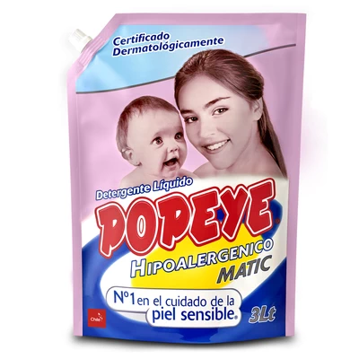 Popeye Detergente Líquido Hipoalergénico Doypack 3 Litros