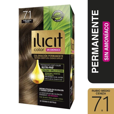 Ilicit Tintura Sin Amoniaco 7/1 Rubio Medio Ceniza 60 g