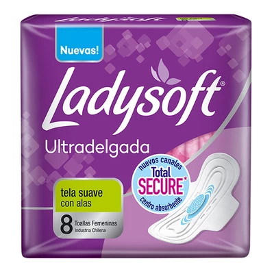 Ladysoft Toalla Femenina Diurna Ultrafina Tela Suave 8 unidades