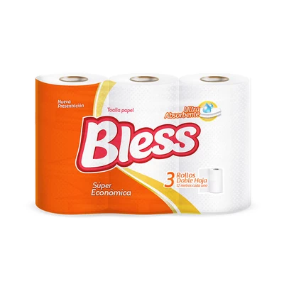 Bless Toalla de Papel Pack 3 Unidades 12 Metros c/u
